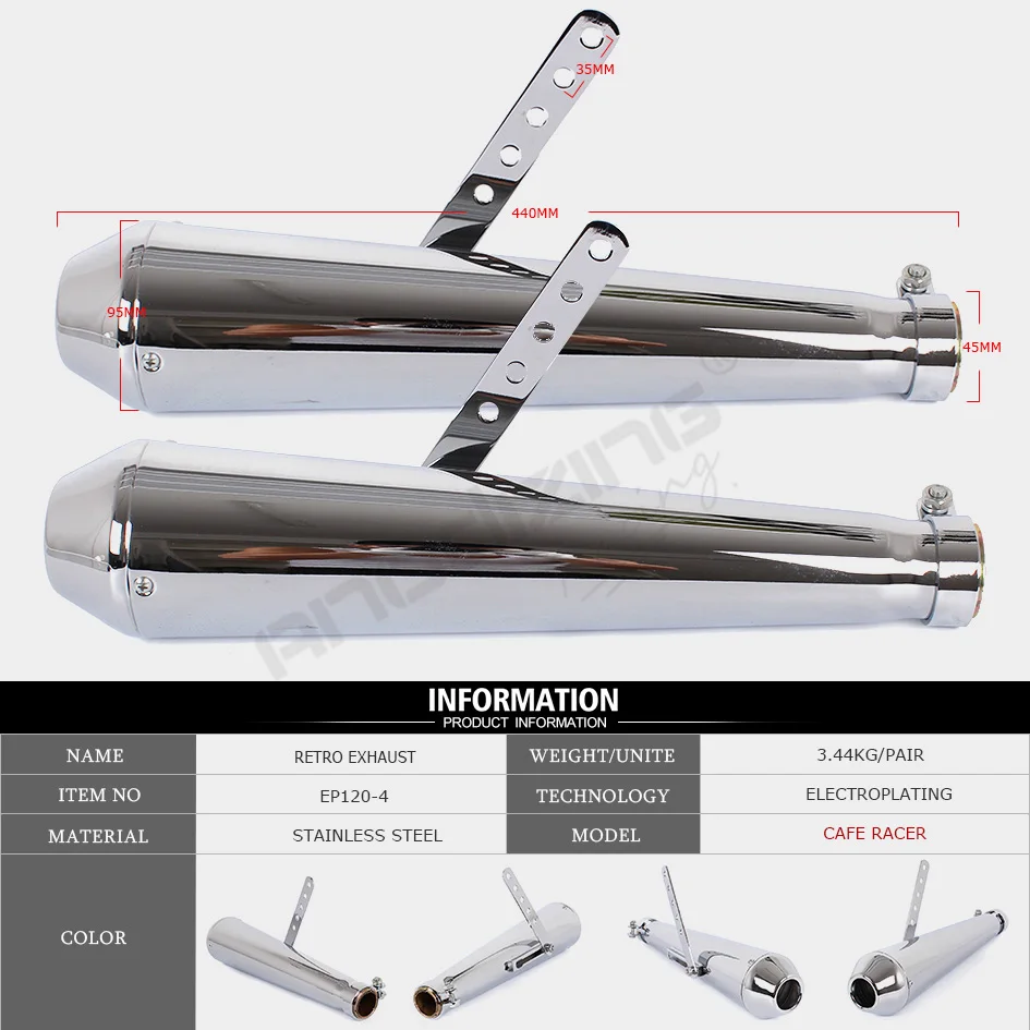 Винтажная выхлопная труба для мотоцикла, ретро хром, 1 пара, античный глушитель, чехол для глушителя, термопокрытие, защита каблука, универсальный, 38 мм-45 мм