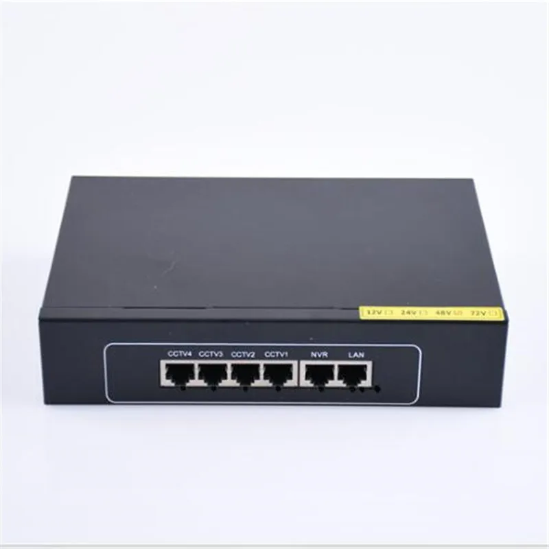 

48V 4 port PoE Switch 10/100 Mbps Smart Switch met 2*10/100 mbps UP Link poort 250 meter Belde Ingebouwde Voeding DC 52 v 1.4A