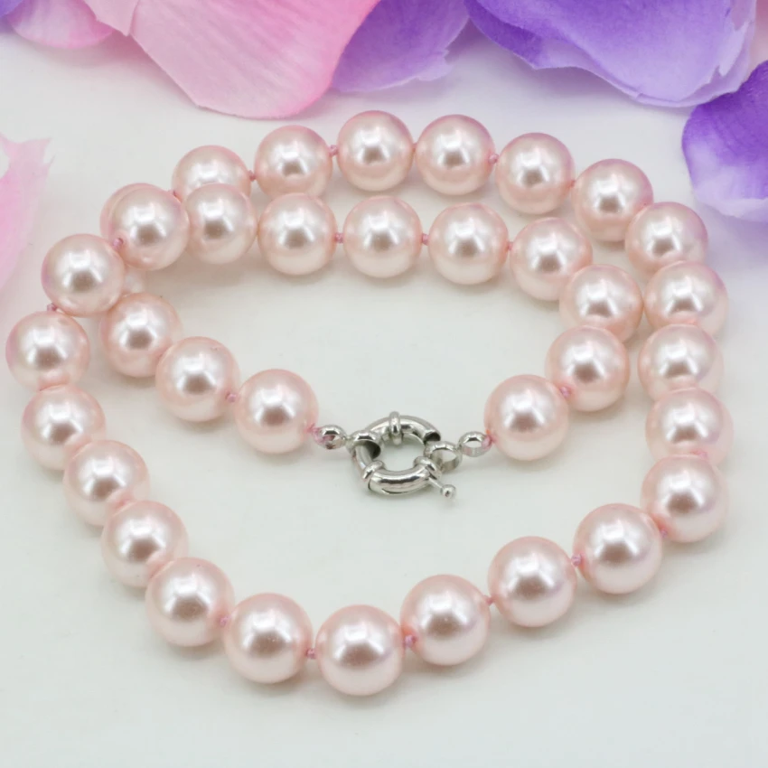 

Lovely pink simulated-pearl shell 12mm round beads choker necklace for women new fashion statement chain jewelry 18inch B3215