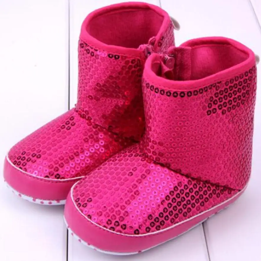 HOT PINK LONSANT, которые делают первые шаги; блестками мягкая подошва теплая обувь сапоги для маленьких девочек Обувь Высокое качество Прямая ; - Цвет: HOT PINK