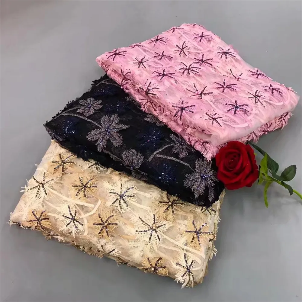 

Party Fashion Beads French Embroidery Tulle Lace Navy Blue Sequin African Dress Fabric X23