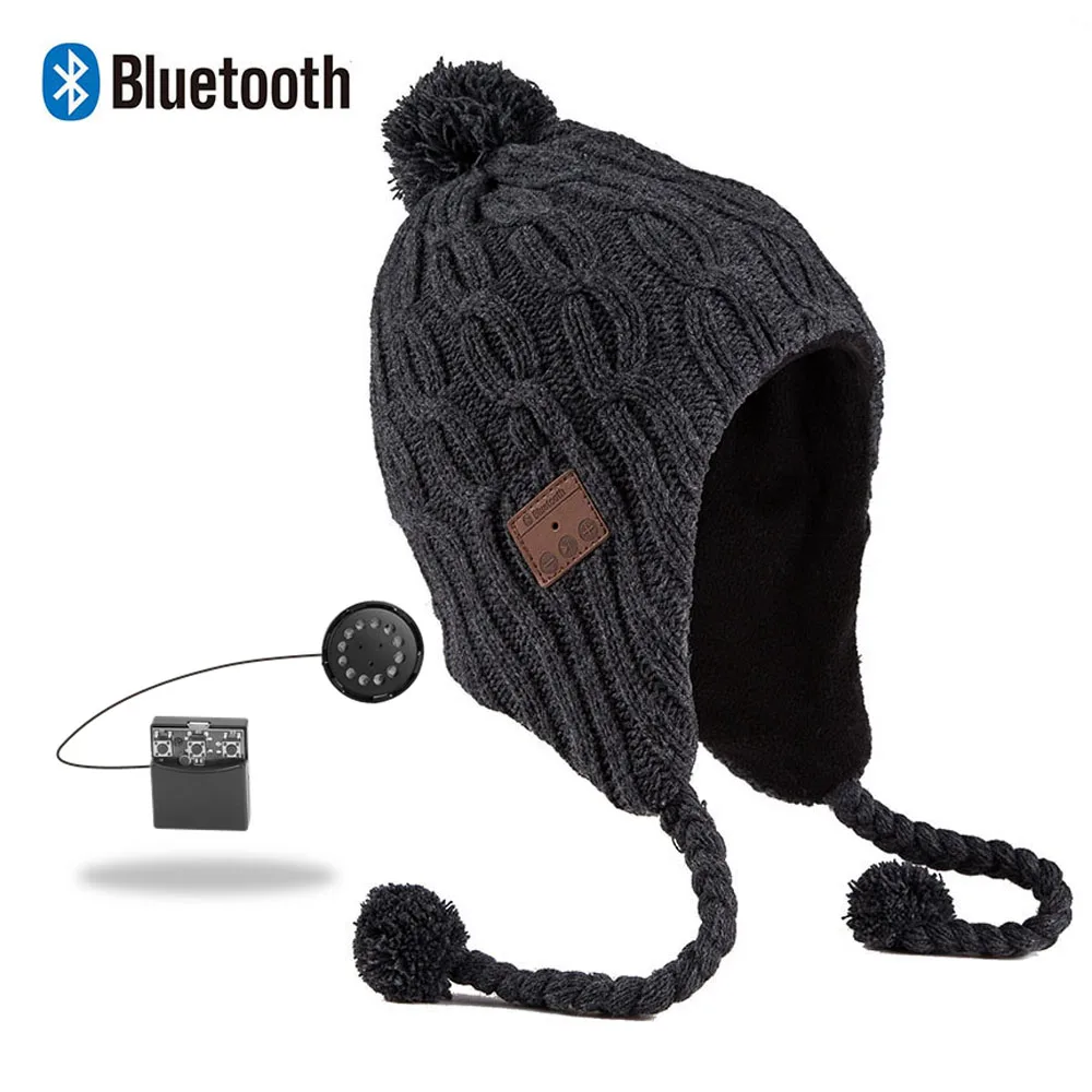 Bluetooth Beanie стерео наушники беспроводные Handsfree Skullies вязаная шапка зима спортивные головные уборы моющиеся кепки наушники Музыка Аудио - Цвет: 025B-dark grey