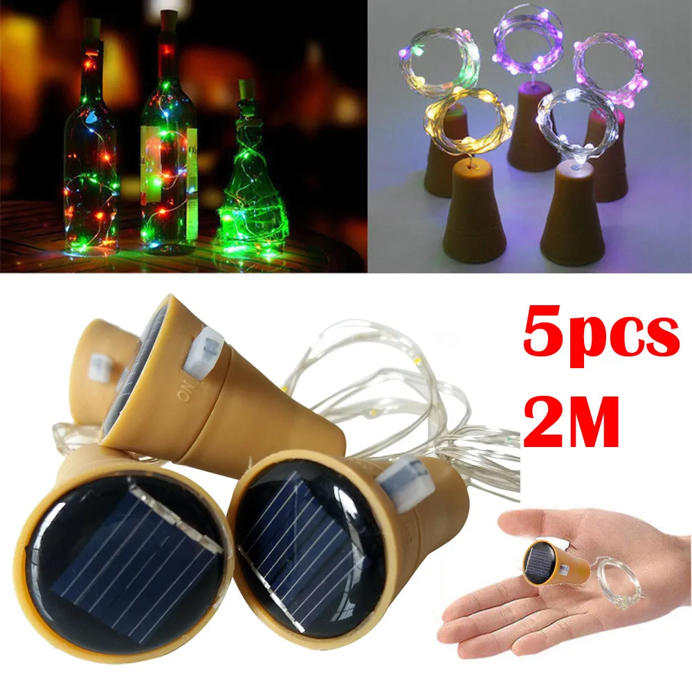 100% Brand New High Quality 5PCS 2M Solar Cork Wine Bottle Stopper Copper Wire String Lights Fairy Lamps Drop Shipping | Лампы и