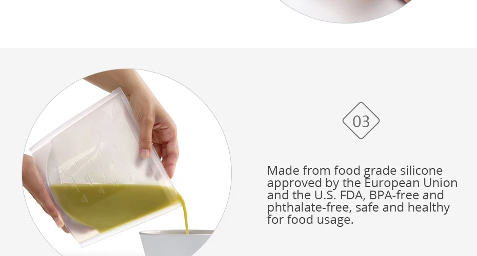 Silicone Food Storage Bag Reusable Vacuum Seal Storage Bag Container Fruit Meat Milk Storage Bags Kitchen Accessories