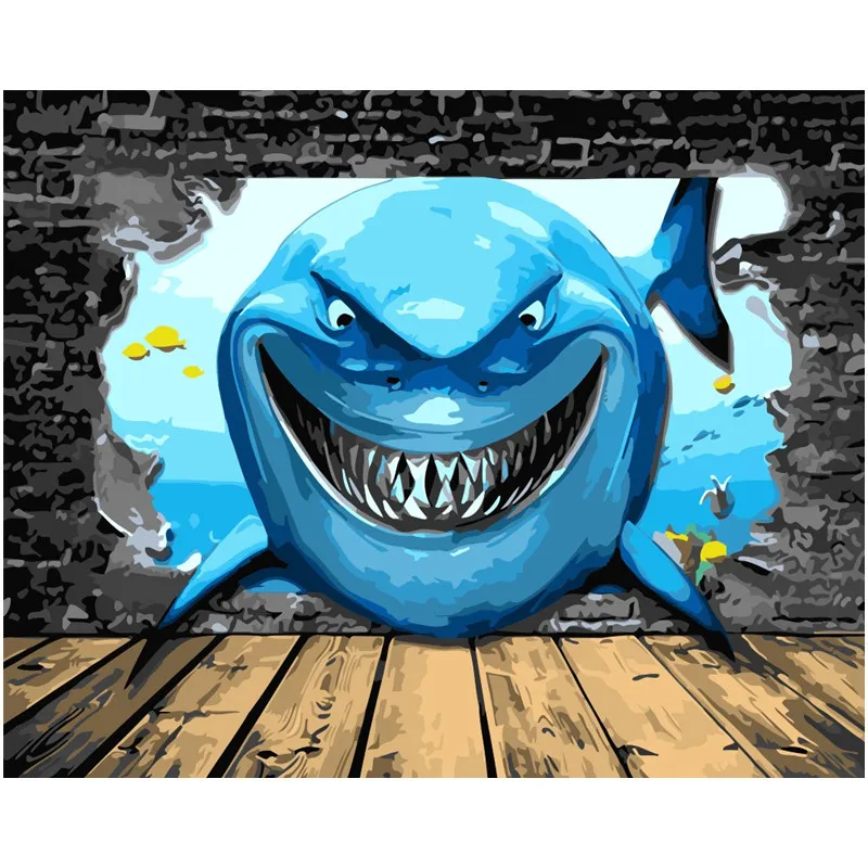 3D seascape blue sea underwater Painting fish shark paint picture By