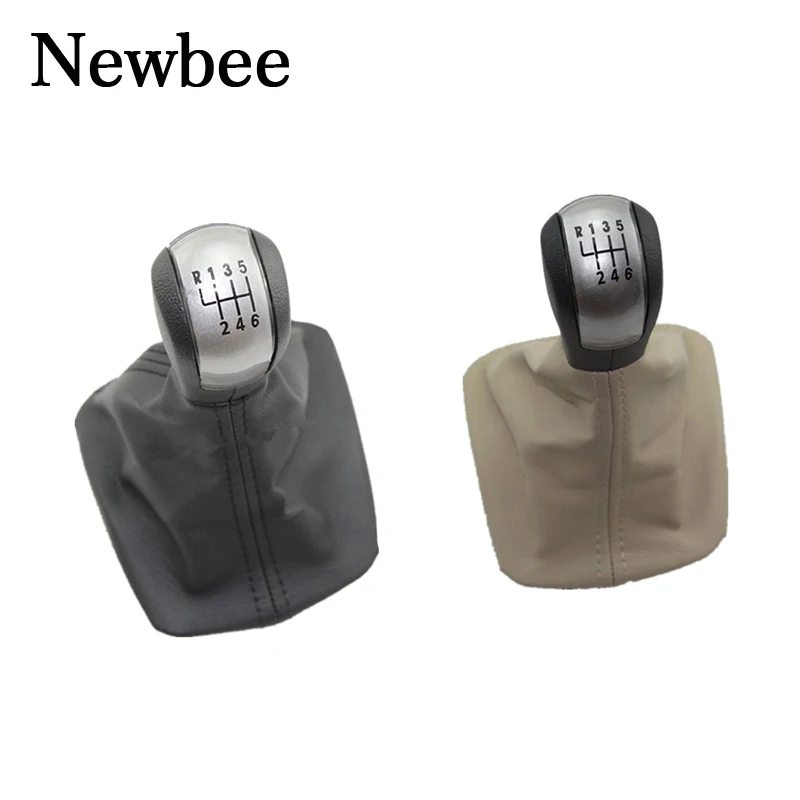 

Newbee 6 Speed Beige / Black Car Gear Shift Knob With PU Leather Boot Collar For Skoda Octavia 2 A5 MK2 2004-2010