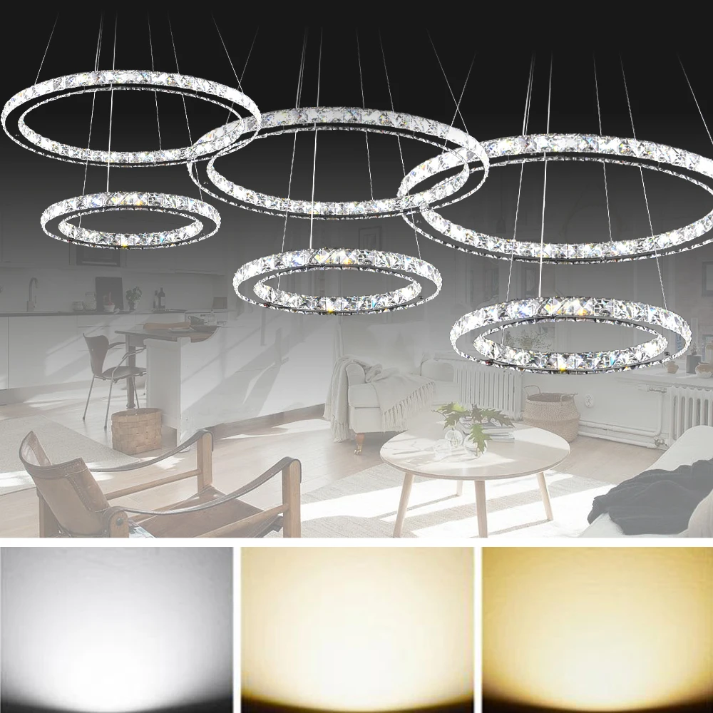 

60W 78W 92W LED Modern Pendant Lamp Hanging Lighting 2 rings Height adjustable Living Room Bedroom Dinning Room Dimmable indoor
