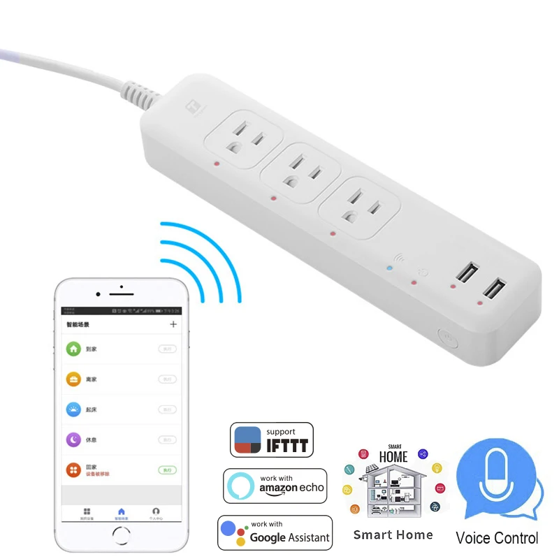 

Smart WiFi Surge Protector Energy Monitoring US Outlets 2 USB Power Strip Multi Sockets Voice Control Works Alexa Google IFTTT
