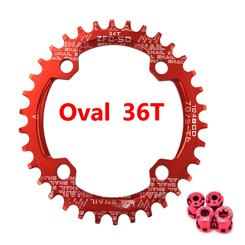 104BCD MTB цепь 32T 34T 36T узкая широкая односкоростная Горная дорога велосипед круглая овальная цепь кольцо велосипедная цепь болты - Цвет: Round 36T Red