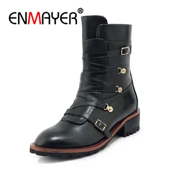 

ENMAYER Women Ankle Boots Size 34-39 Causal High Heels Thick Heels Fashion Boots Round Toe Flock Shoes woman Zipper Gray CR977