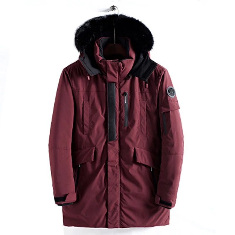 Mens winter jackets and coats new clothing high quality hooded thick windproof jacket fashion large size men winter coat ZZG138 - Color: Burgundy