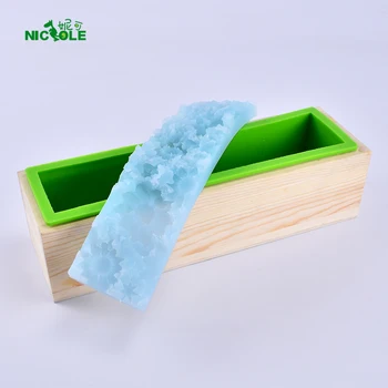 

Craft Embossed Silicone Soap Mold Rectangular Mould with Wooden Box and Flower Mat DIY Handmade Tool