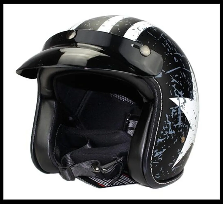 moto rcycle шлем jet винтажный шлем с открытым лицом Ретро 3 casco moto capacete Ретро moto cross moto rcycle DOT approved - Цвет: black inner lining
