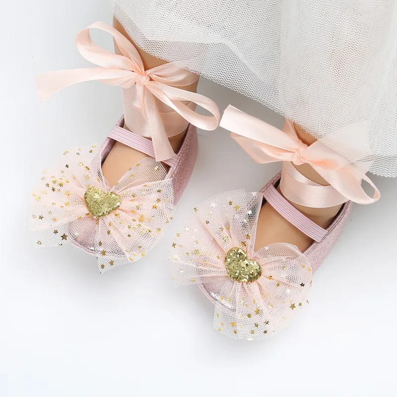 

Autumn/Spring Baby Shoes Cotton Bow Mesh Star Baby Girls Shoes First Walkers Fashion Heart Shape Princess Shoes