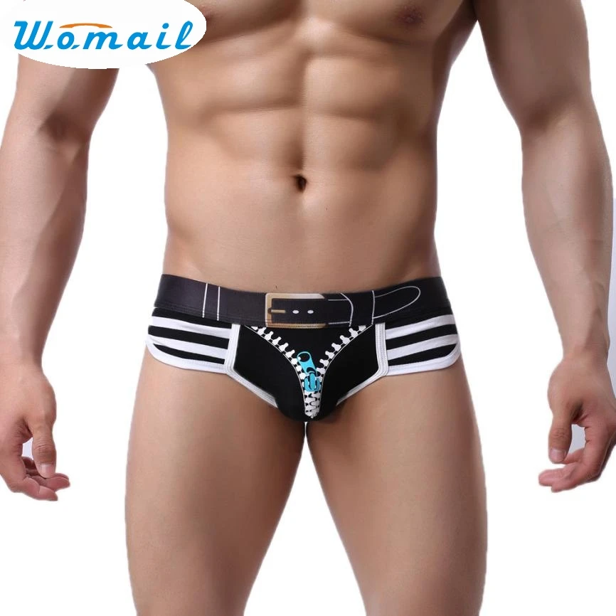 Womail Newly Design High Quality Sexy Men Striped Underwear Faux Zipper