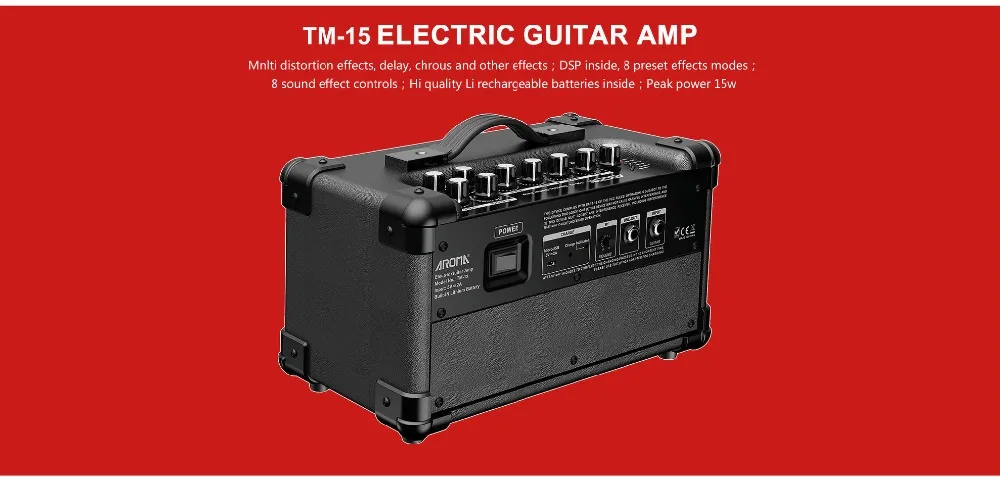Арома TM-15A электрогитарный Усилитель 15 Вт портативный усилитель с соединение микрофона встроенный аккумулятор и Bluetooth
