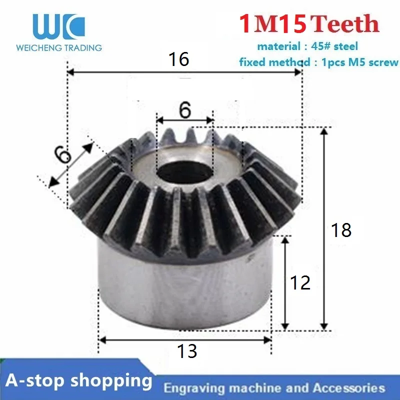 

1pcs 1Modulus 1M15T bore diameter 6mm Silver 15 Teeth 45 Steel Tapered Bevel Gear Wheel Top Screws transmission parts