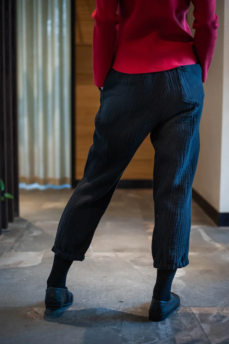 TaFiY новые женские зимние брюки винтажные однотонные свободные с эластичной резинкой на талии льняные повседневные Прямые универсальные брюки для женщин карандаш брюки