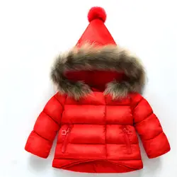 Для маленьких девочек зимние Coatr хлопковая куртка Модные меховой воротник Дети густой мех Куртка с воротником для девочек Зимняя Одежда Fit
