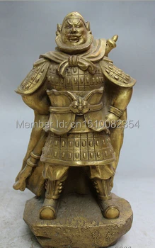 

10" Folk Chinese Brass Warrior General Fiero Hero Standing Zhang Fei Statue