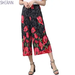 Шеран в национальном стиле свободные штаны 2018 женские новые свободные плюс размер высокой талией повседневные штаны с цветочным принтом