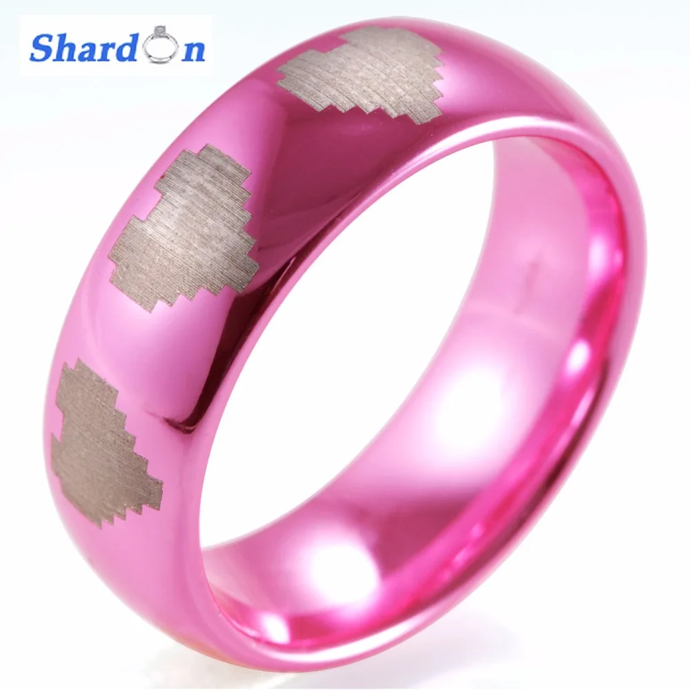 

SHARDON Wedding and engagement jewelry 8mm Pink Tungsten Ring with IP plated laser heart Wedding band engagement ring