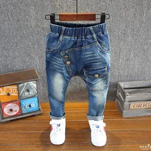 Брендовые Детские джинсы для мальчиков весенне-осенние мягкие детские хлопковые джинсы с эластичной резинкой на талии для мальчиков и девочек от 2 до 6 лет