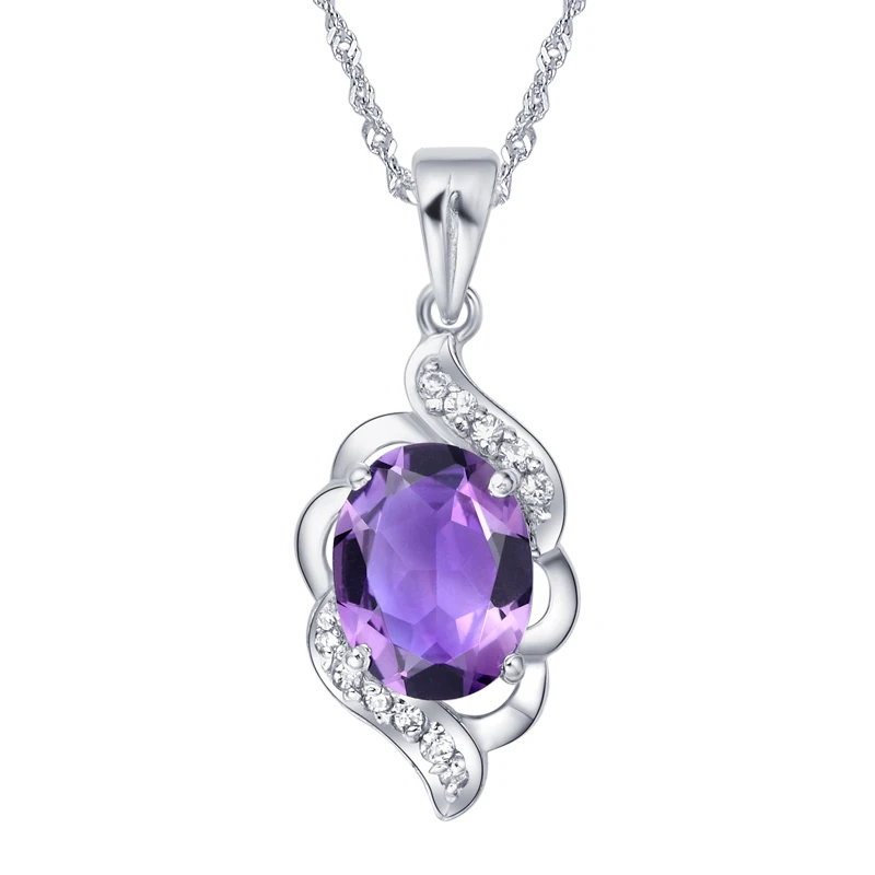 

Natural Amethyst Pendant 925 Sterling Silver Necklace Woman Fashion Fine Elegant Jewelry Purple Crystal Birthstone Gift SP0459A
