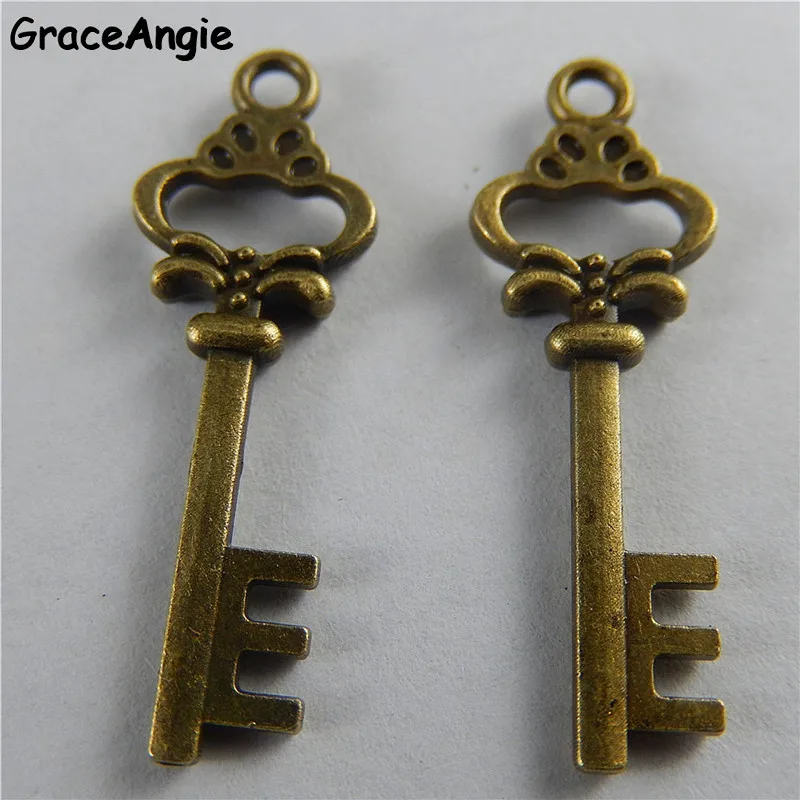 30PCS Man Gift Bronze Key Shape Bracelet Charms Vintage Jewelry DIY Necklace Pendant 30*10mm Handmade Craft Findings | Украшения и