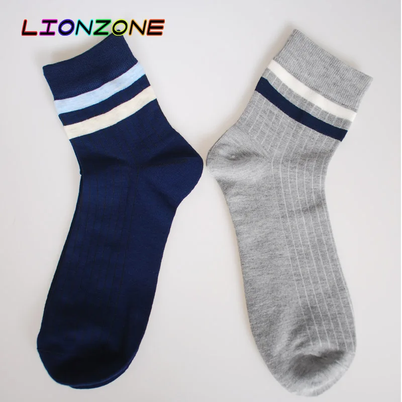 LIONZONE 5 пар/лот Забавный полосой дизайн повседневные мужские носки синий/серый 2 Цвета антибактериальные дышащие ежедневно бамбуковые волокна Man носки