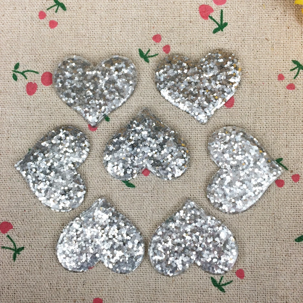

10 Pieces Flat Back Resin Cabochon Heart With Silver Glitter DIY Flatback Decorative Craft Scrapbooking Accessories:32*37mm