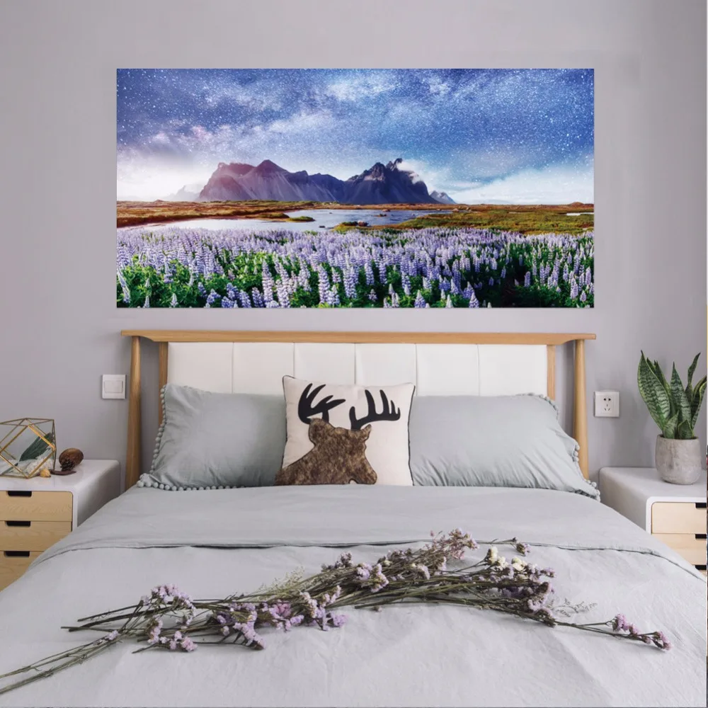 Purple Lavender Pink Cherry Tree Snow Mountain Landscape Wall