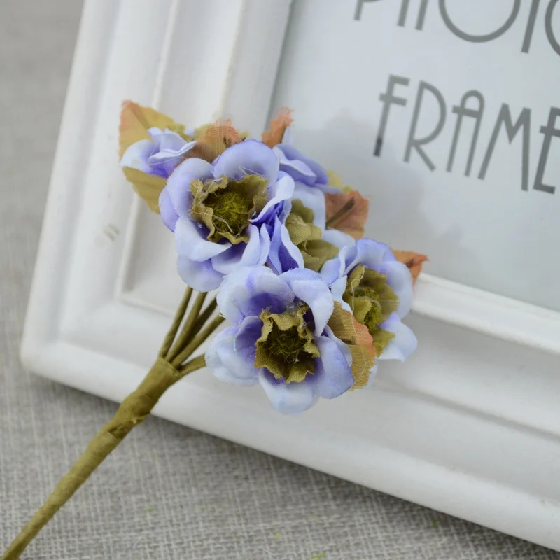 Искусственный цветок, 6 шт./лот, сделай сам, венок, Свадебная коробка, украшение, имитация роз для дома, свадебное украшение невесты на запястье, цветок - Цвет: Purple blue