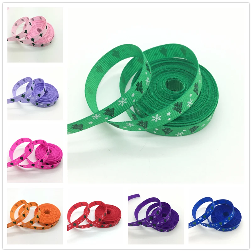 

5yards/lot 3/8" 10mm Grosgrain Ribbon Printing Christmas tree For Wedding Christmas Decoration DIY Sewing Craft #21