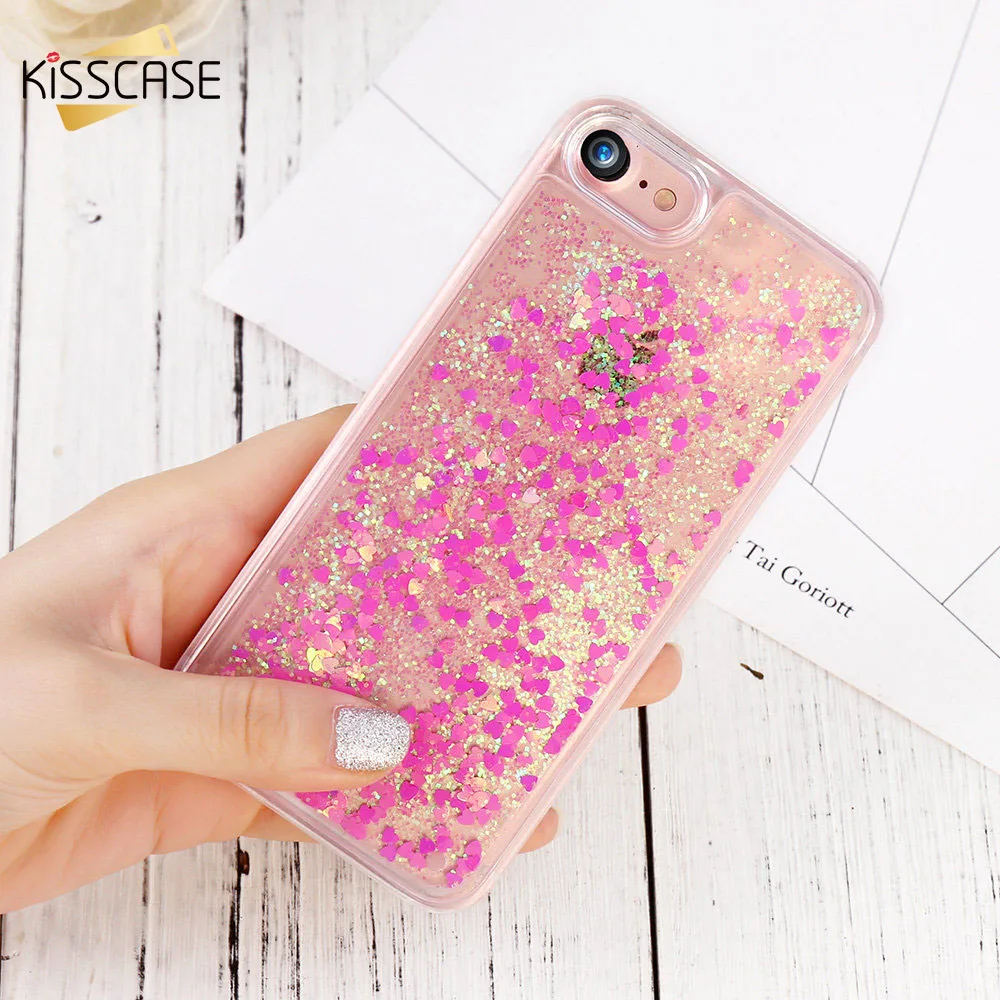 

KISSCASE Case For iPhone 5 Glitter Quicksand Cover For iPhone 4 4s 5s SE 6 Cases Love Heart Hard Protective Phone Covers Fundas