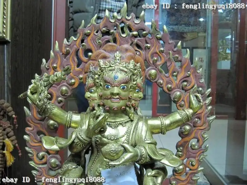 

16"Tibet a 24K Gild Pure Copper Bronze Six Arm Mahakala Buddha statue