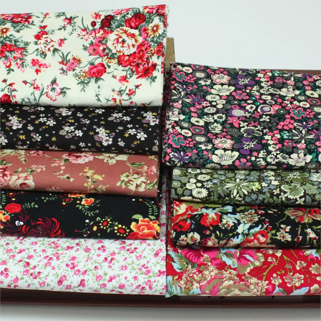 

100% cotton elegant pastoral big small flowers floral slim Corduroy fabric for DIY apparel dress shirt handwork home decor craft