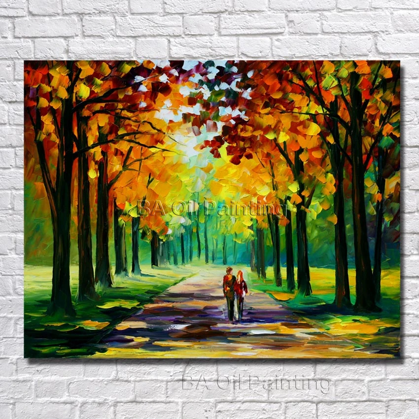 

Big Size 100% Hand Painted Beautiful Tree Street Landscape Palette Knife Painting On Canvas For Living Room Decor No Framed
