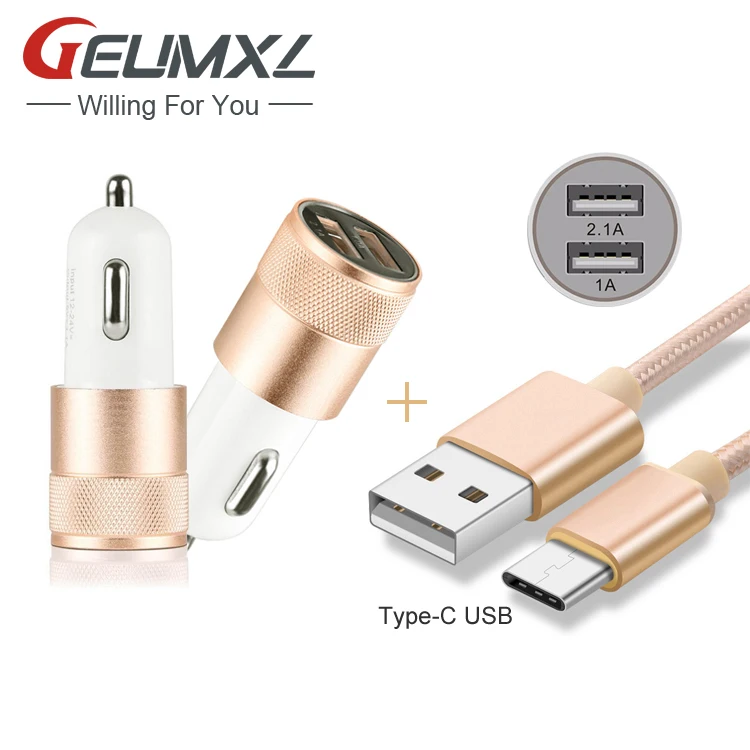 GEUMXL 2-Порты и разъёмы быстрое Смарт USB брелок для автомобильных ключей, Зарядное устройство+ 3FT Тип C USB кабель для передачи данных для samsung Galaxy A3 A5 A7 A320F A520F A720F - Тип штекера: Gold