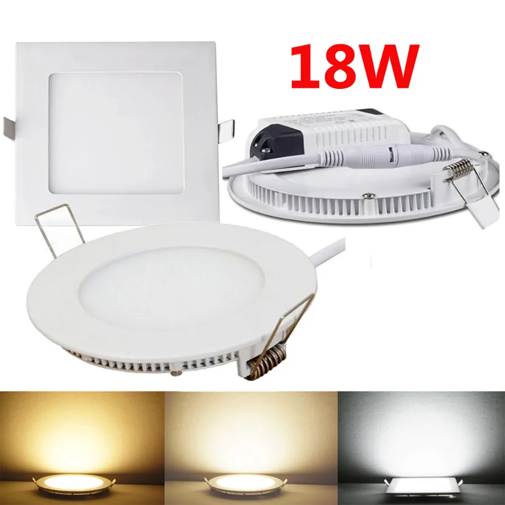 

2PCS 18W Recessed Ceiling Round /Square Panel LED Down Lights Bulb Warm White/ Natural Wthite/White