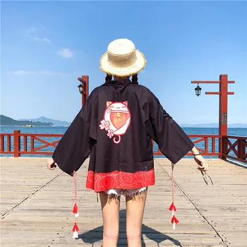 

NiceMix fortune cart print japanese style streetwear harajuku women robe hiphop personality cardigan kimonos coat clothes tassel