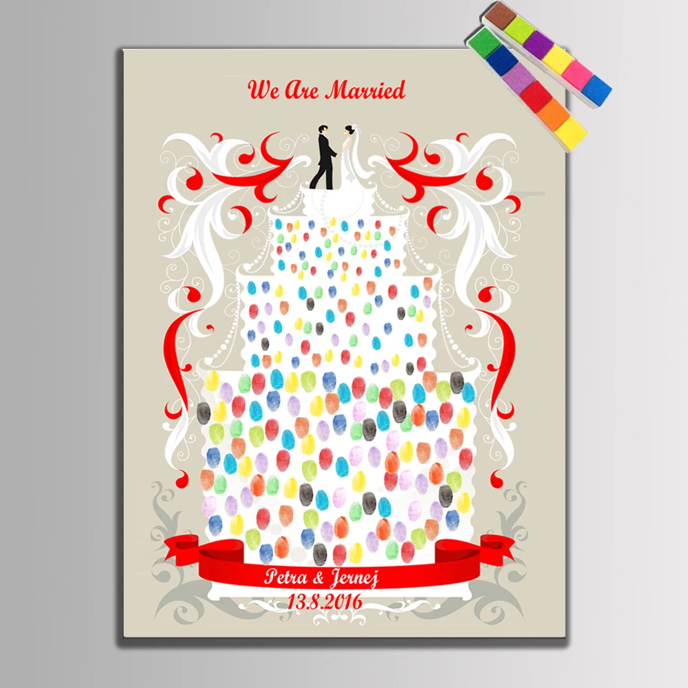 DIY Свадебные украшения отпечатков пальцев Подпись Гостевая книга брак украшения невеста жених свадебный торт и inkpads холст вывески