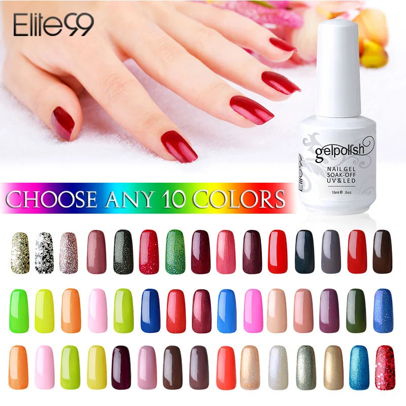 

Elite99 15ml Soak Off UV Gel Nail Polish Top Coat Top it off Base Coat Foundation Long Lasting Nail Varnish 539 Colors Available