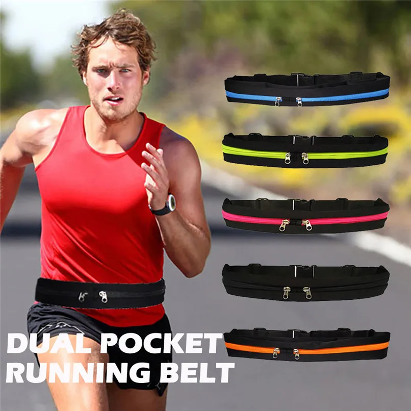 

Dual Pocket Running Belt Phone Pouch Waist Bag Sports Travel Fanny Pack Outdoor waterproof mobile case