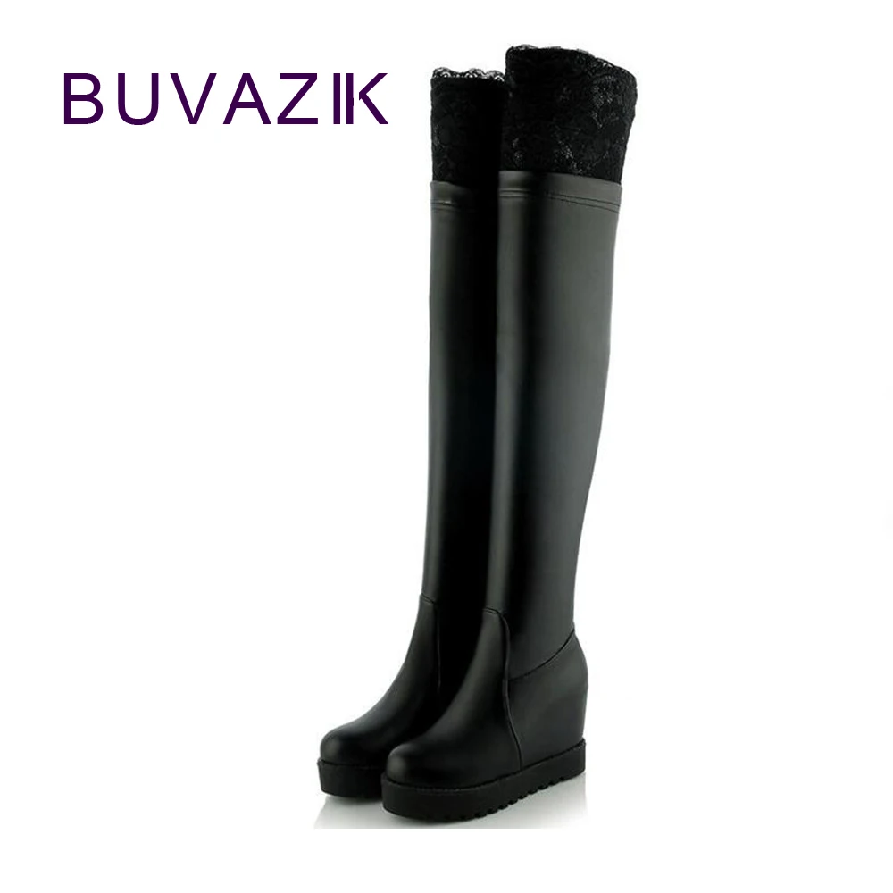 

2017 Spring autumn slope with sexy lace lead over the knee women's long high elastic boots female shoes large size 41 42