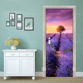 

Self Adhesive Decal Home Decoration Lavender DIY Door Sticker Landscape Paper for Living Room PVC Waterproof 3D Print Photo Art