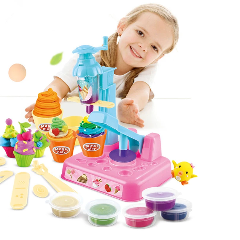 

feichao DIY Ice Cream Machine Model Toy Rubber Mud Clay Maker Tool Pretend Play House Interactive Education Toys for Girl Kids
