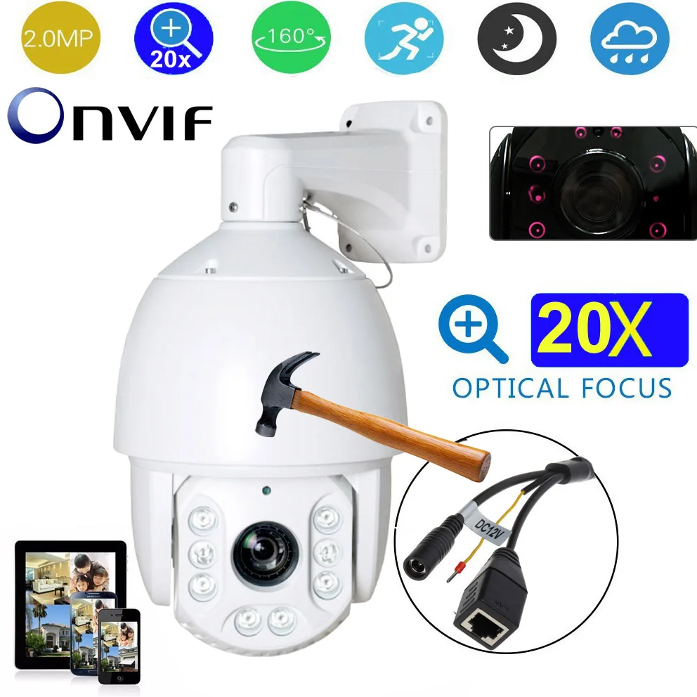 

7 Inch Outdoor Medium Speed dome Camera 20X Zoom ONVIF P2P 2MP IP PTZ Camera 1080P Security IR High Speed dome Camera
