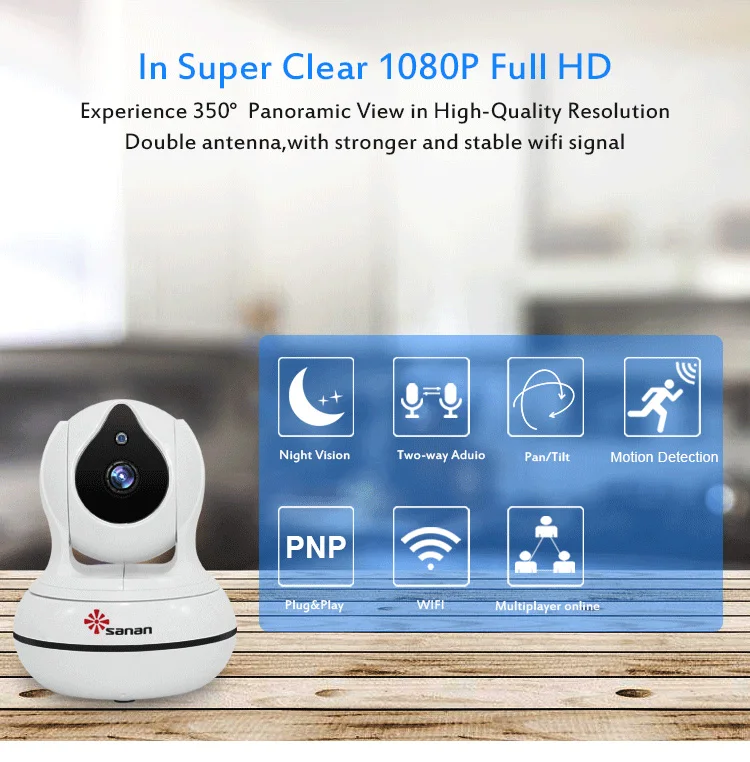 Sanan домашняя камера 1080 P Беспроводная ip-камера ночного видения мини камера видеонаблюдения с WiFi Детский Монитор Пульт дистанционного