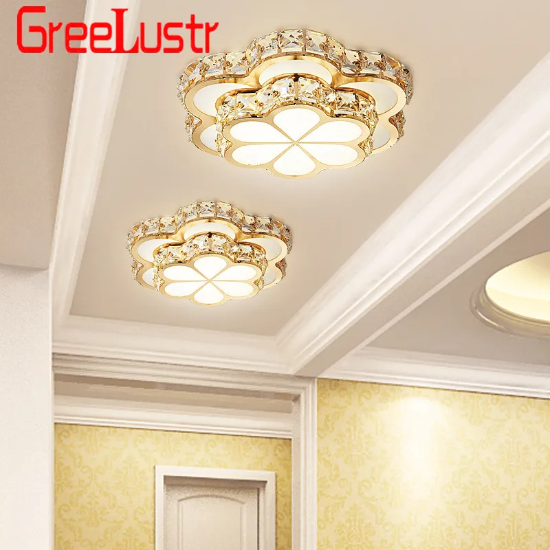 Preise Blume Design Kristall Decke Kronleuchter Lampen Gold Led Plafonnier Für Gang Glanz Korridor Balkon Decke Lamparas Hause Licht